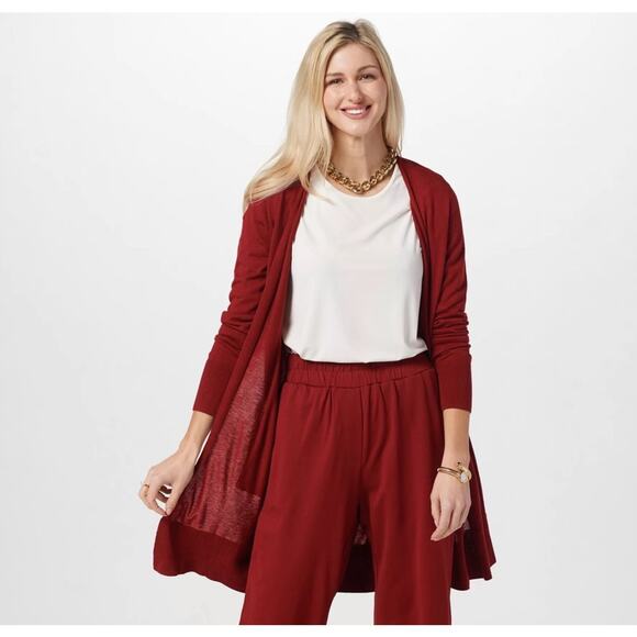 Universal Standard Longline Wool Blend Cardigan Sweater Size 18 Burgundy Red - Picture 1 of 9